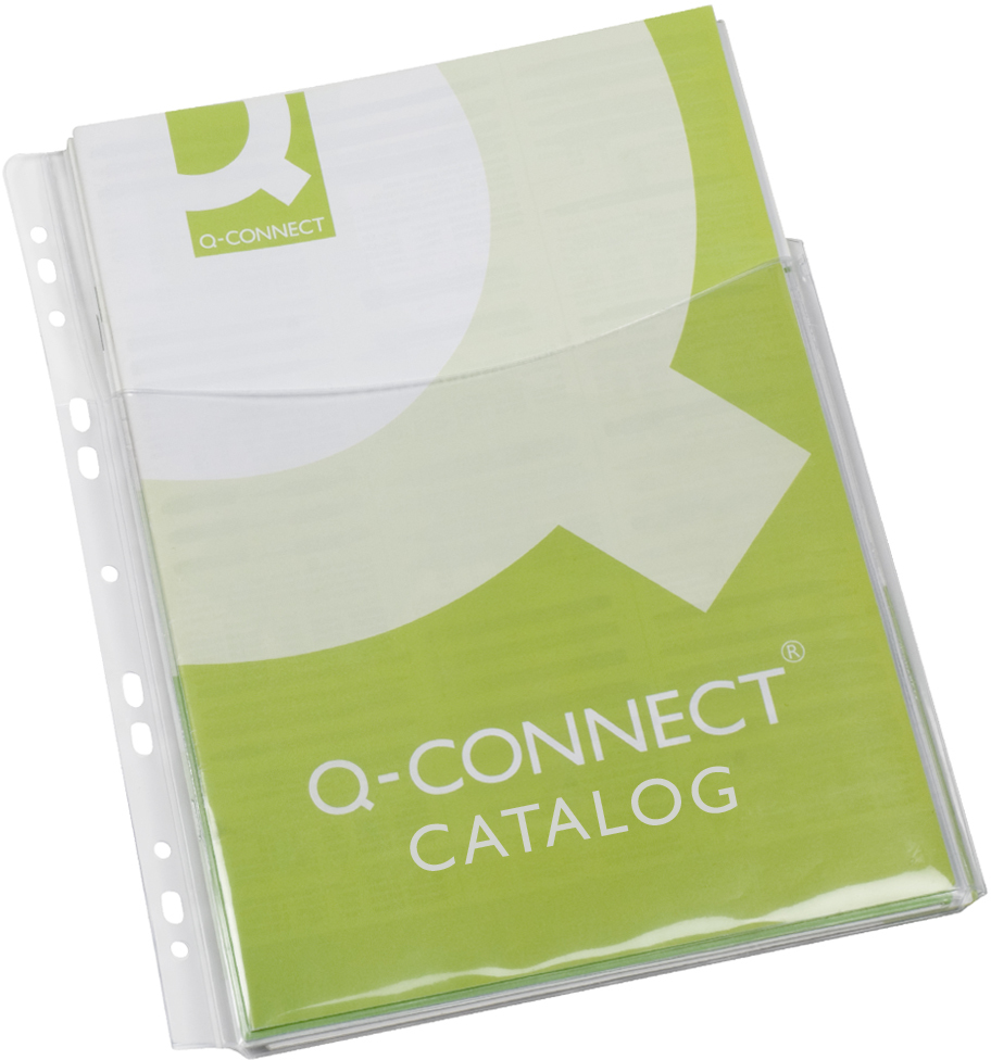 Koszulki krystaliczne Q-Connect, na katalogi, przód 3/4 A4, tył A4, 180μm, 5 sztuk, transparentny