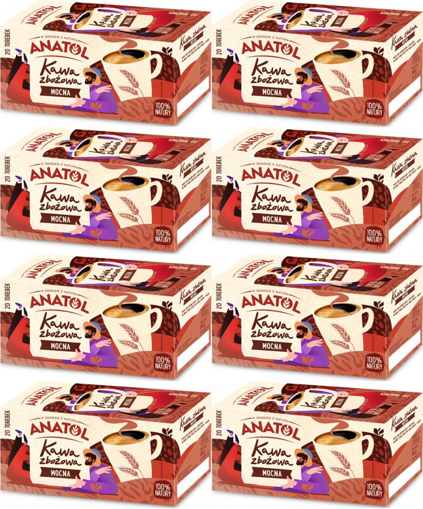 8x Kawa zbożowa Anatol Mocna, w torebkach, 20 sztuk x 4.2g