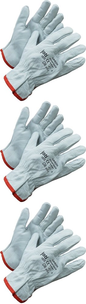 3x Rękawice robocze Prosave Jobsafe Ordos, skórzane, rozmiar 9, biały