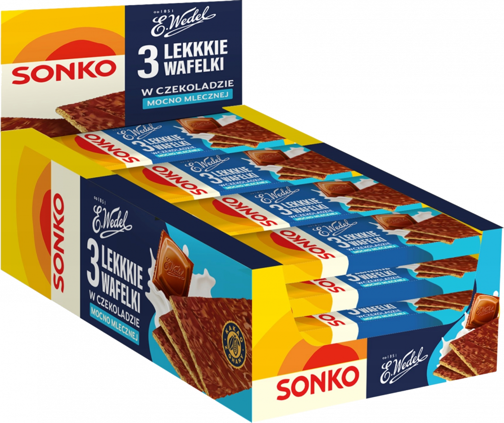 11x Lekkkie wafelki Sonko, w czekoladzie mocno mlecznej E.Wedel, 3 sztuki, 36g