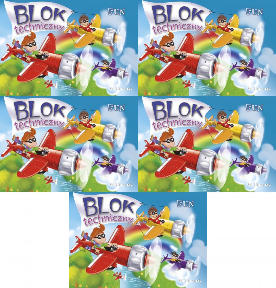 5x Blok techniczny Kreska Fun, A4, 10 kartek, biały