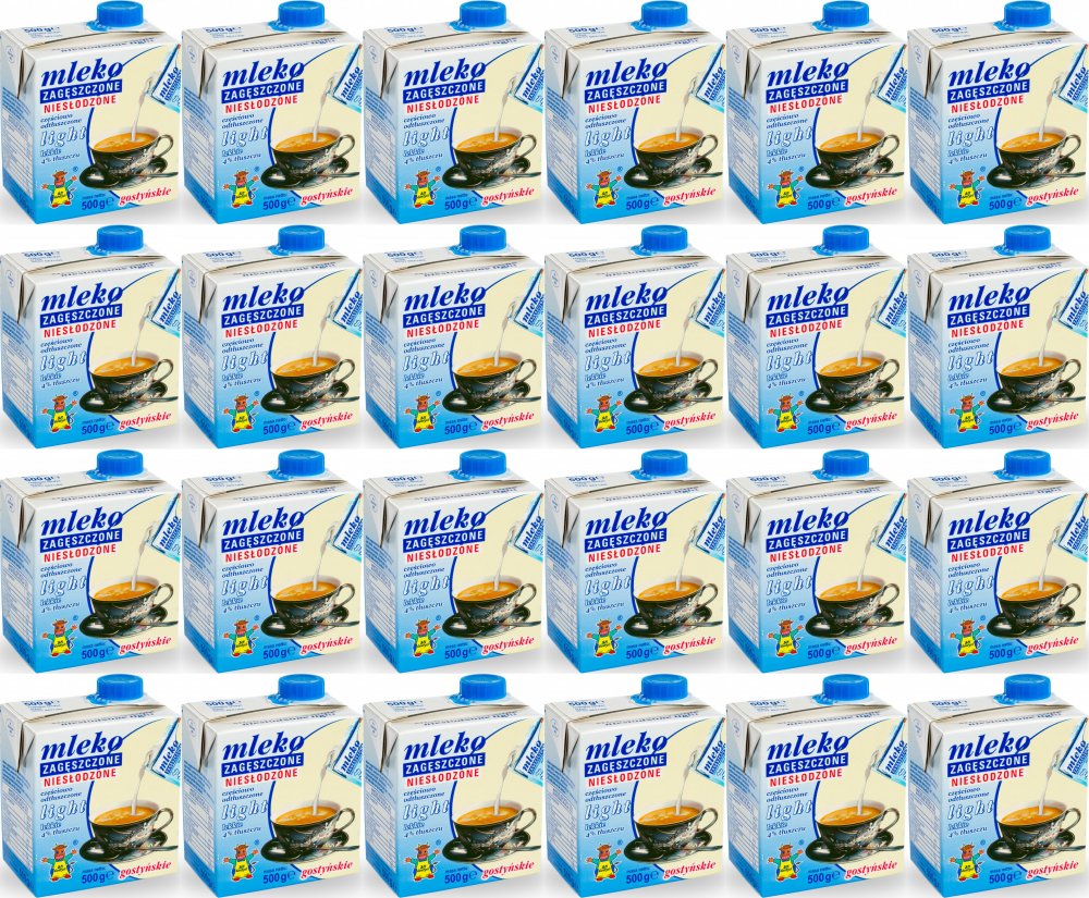 24x Mleko zagęszczone niesłodzone Gostyń, light, 4%, 500g