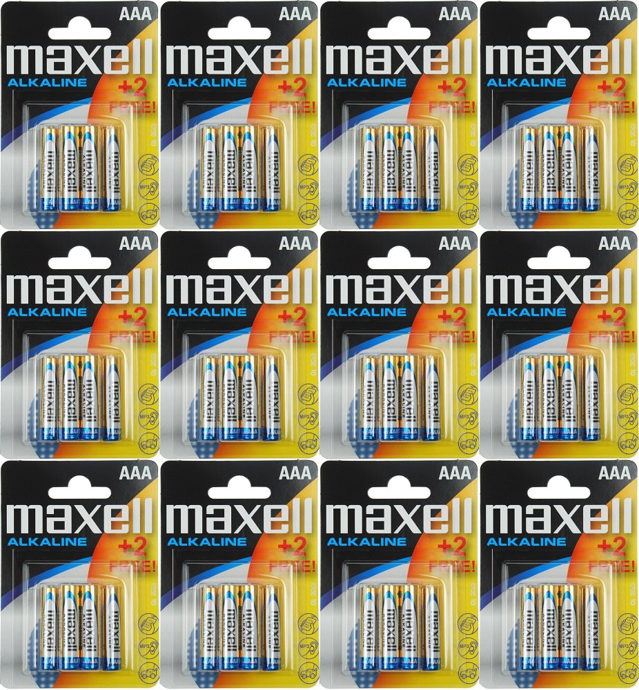 12x Bateria alkaliczna Maxell, AAA, 4 sztuki + 2 gratis