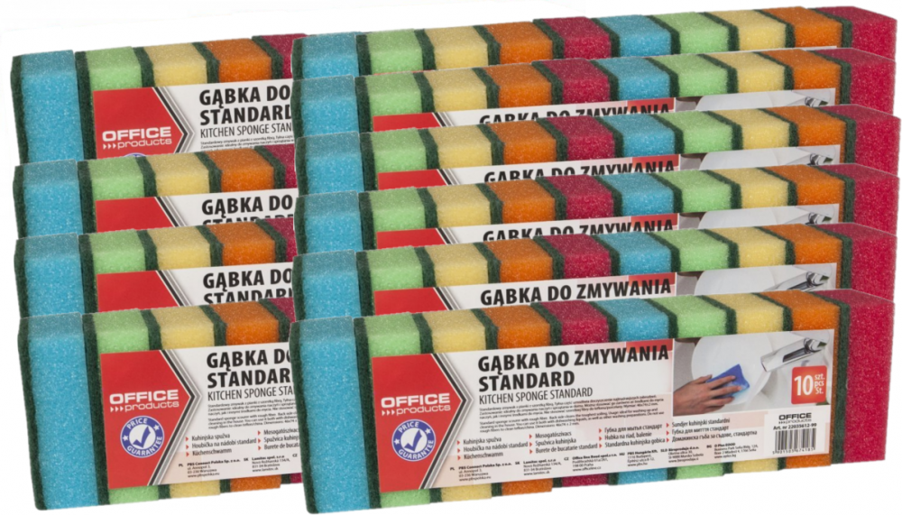 10x gąbka do zmywania Office Products, Standard, 10 sztuk, mix kolorów