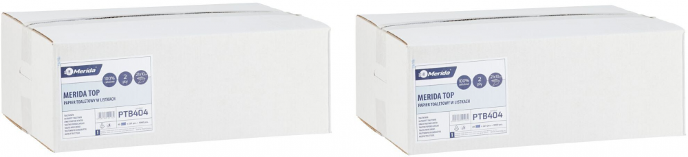 2x Papier toaletowy Merida Top, 2-warstwowy, w składce, 9.5x21cm, 40x225 sztuk, biały