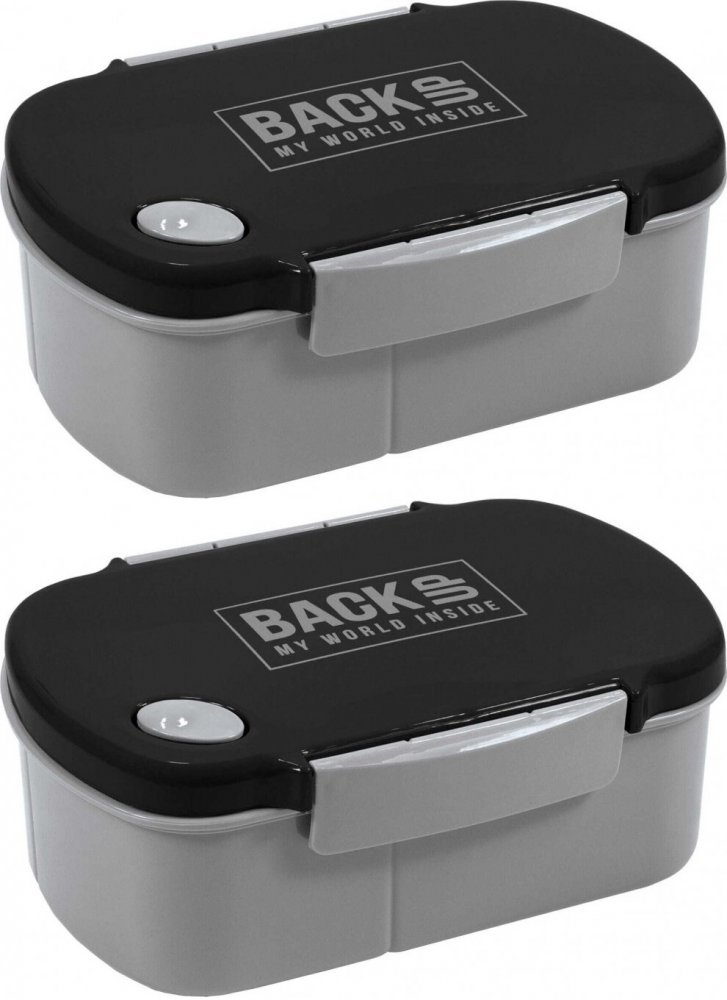 2x Lunchbox BackUP 5, bez BPA, 3 komory, 17x11x7cm, czarno-szary