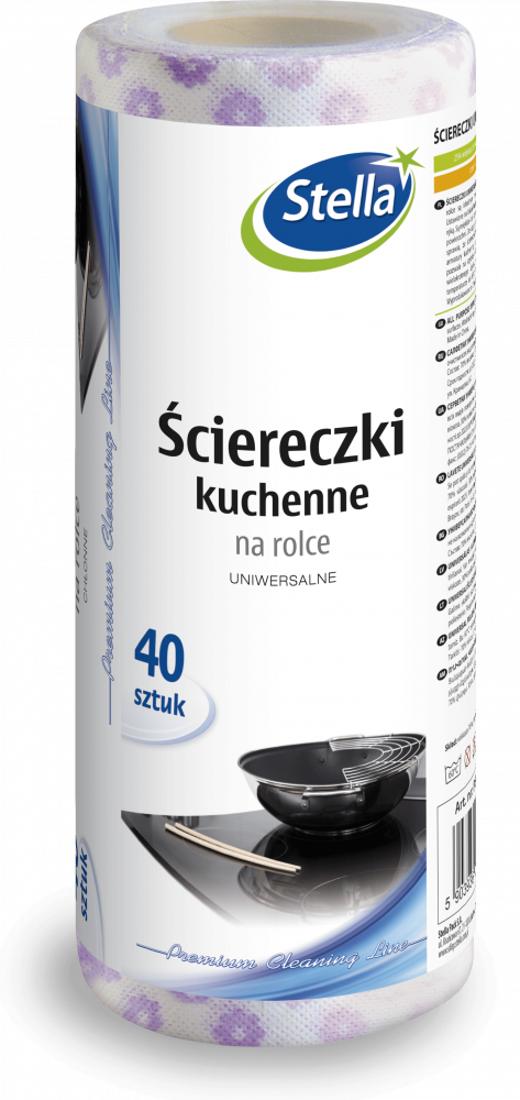 Ściereczka kuchenna Stella, na rolce, 25x36cm, 40 sztuk, biały w fioletowe kwiatki