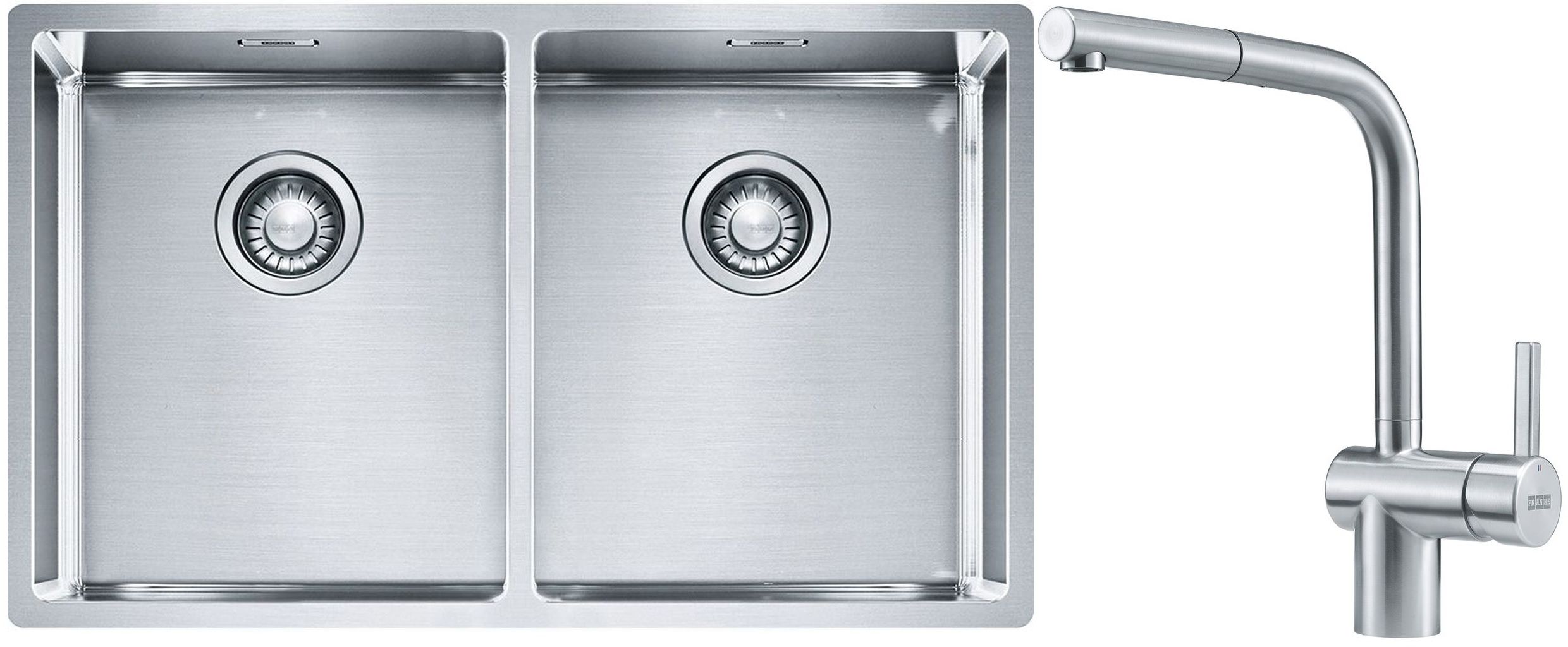 Franke Box BXX 220/120 34-34 zlewozmywak 74x45 cm stalowy z baterią kuchenną Atlas stal szlachetna (1270370188, 1150521439) - Wysyłka w 24h