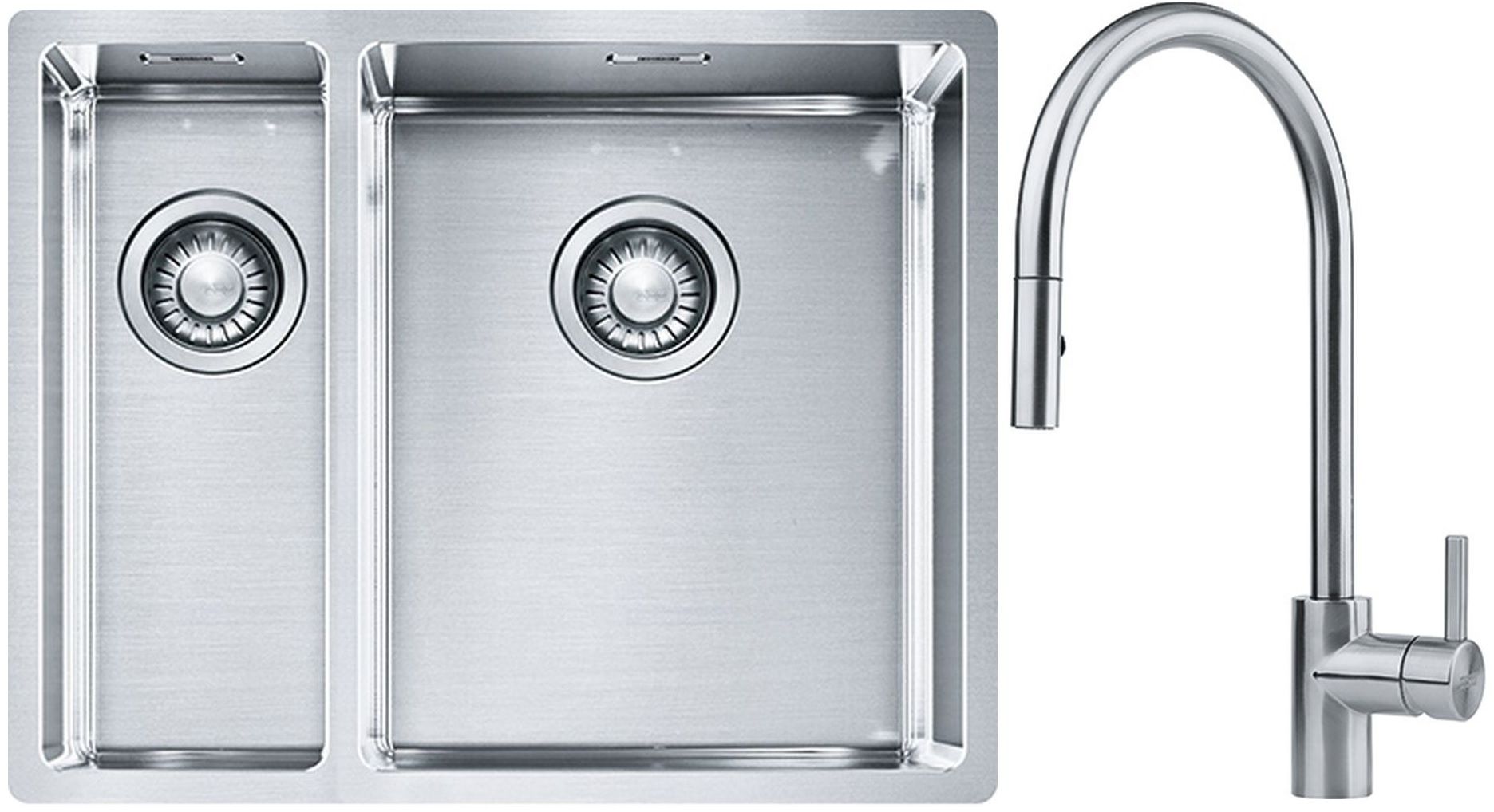 Franke Box BXX 260/160-34-16 zlewozmywak 56x45 cm stalowy z baterią kuchenną Eos stal szlachetna (1270369916, 1150590045)