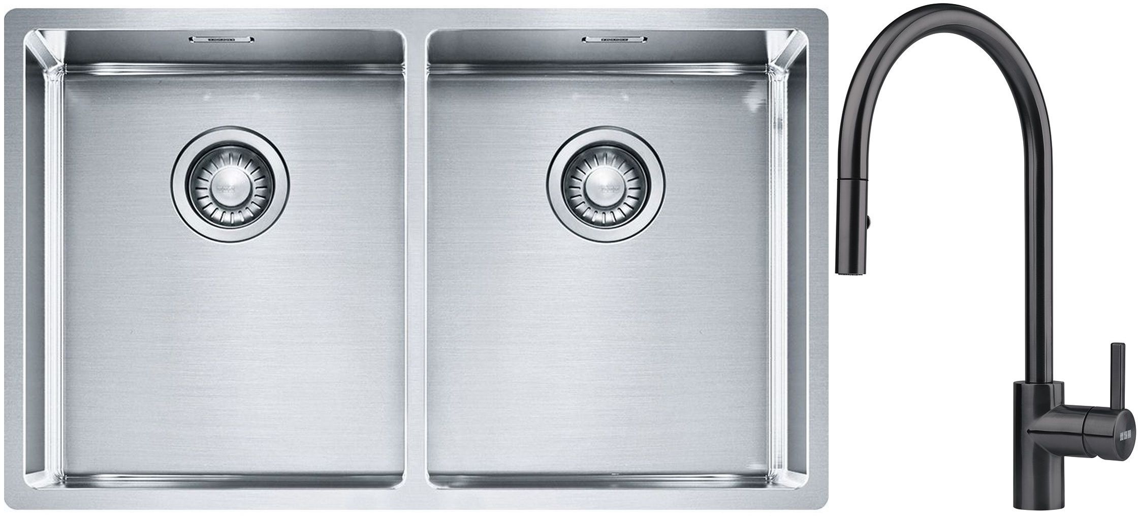 Franke Box BXX 220/120 34-34 zlewozmywak 74x45 cm stalowy z baterią kuchenną Eos czarna stal szlachetna (1270370188, 1150613671) - Wysyłka w 24h