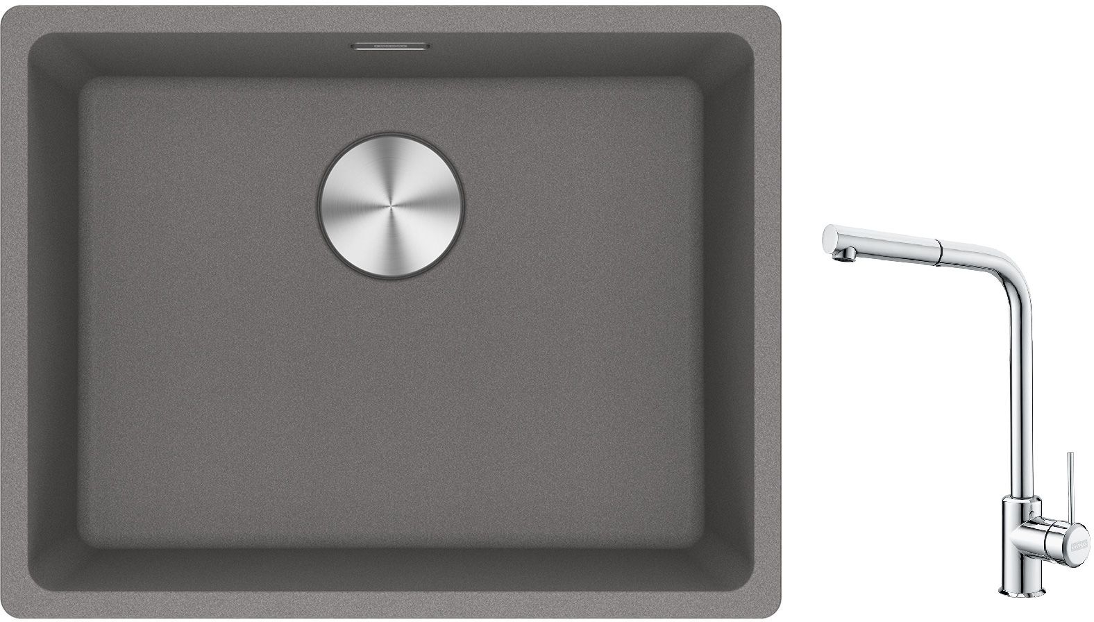 Franke Maris MRG 110-52 zlewozmywak 55x43 cm Fragranite kamienny szary z baterią kuchenną Sirius Side chrom (1250687254, 1150668280) - Wysyłka w 24h