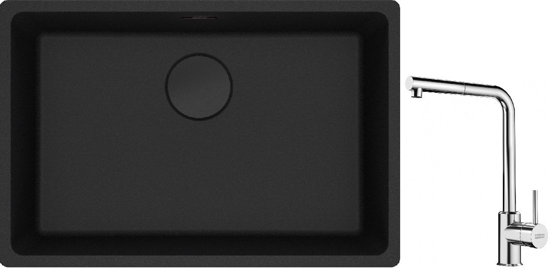 Franke Maris MRG 110-62 zlewozmywak 62x40 cm Fragranite czarny mat z baterią kuchenną Sirius Side chrom (1250697758, 1150668280)