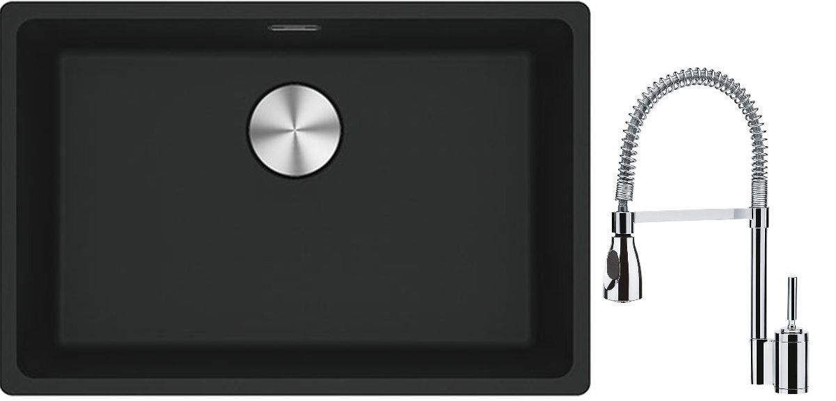 Franke Maris MRG 110-62 zlewozmywak 62x40 cm Fragranite czarny mat z baterią kuchenną Sentinel chrom (1250687256, 1150029591)