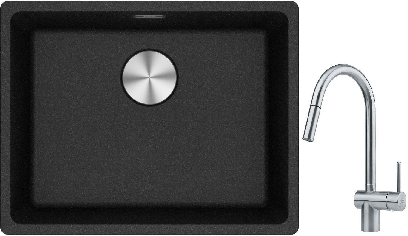 Franke Maris MRG 110-52 zlewozmywak 52x40 cm Fragranite onyx z baterią kuchenną Leda Neo stal szlachetna (1250687253, 1150590047)