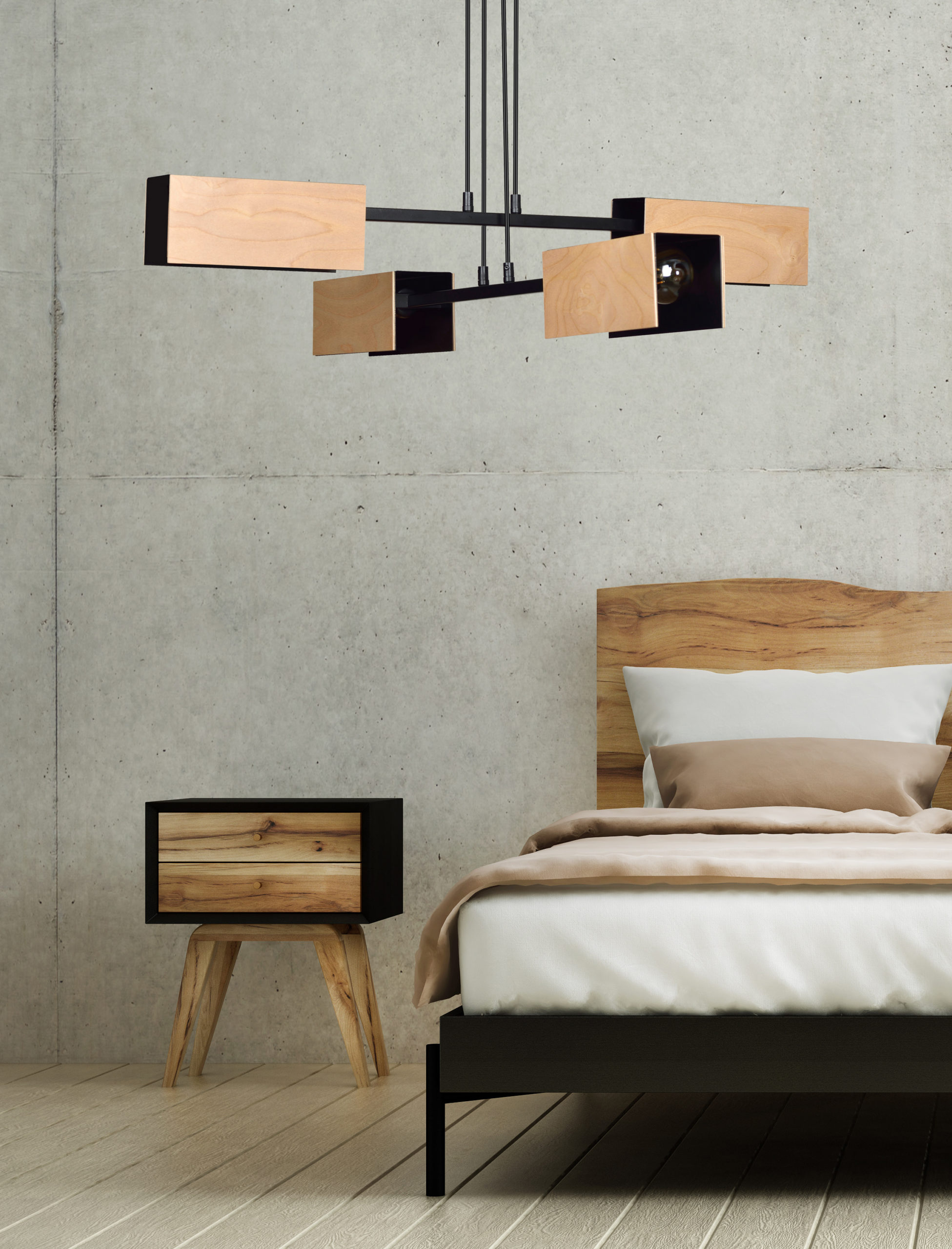 Emibig Zaper lampa wisząca 4x15 W czarna-drewno 616/4