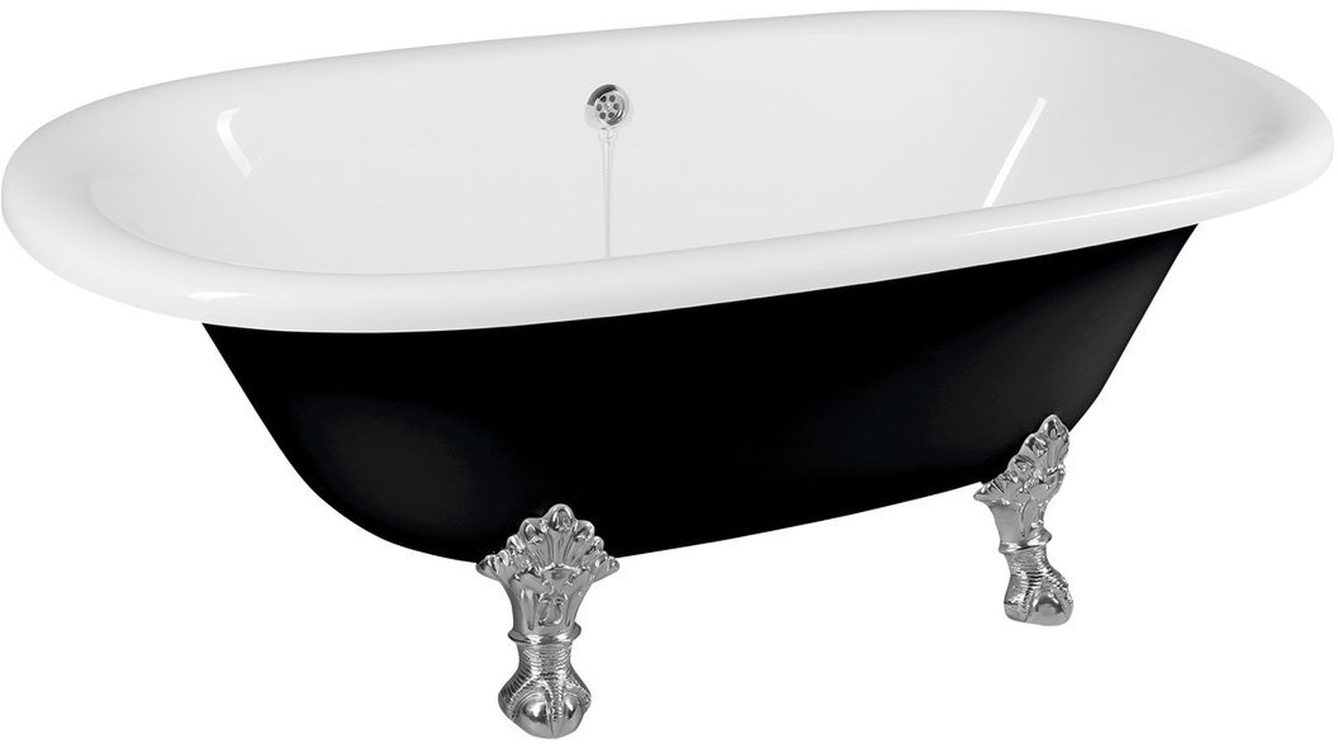 Polysan Regata wanna wolnostojąca 175x85 cm owalna czarno-biała z łapami chrom mat 10251