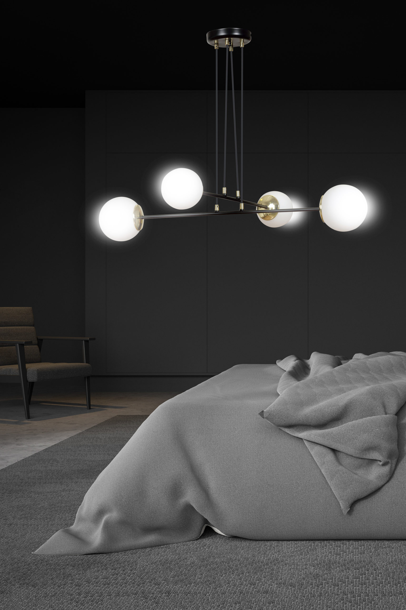 Emibig Ognis lampa wisząca 4x10 W czarna-złota-mleczna 966/4