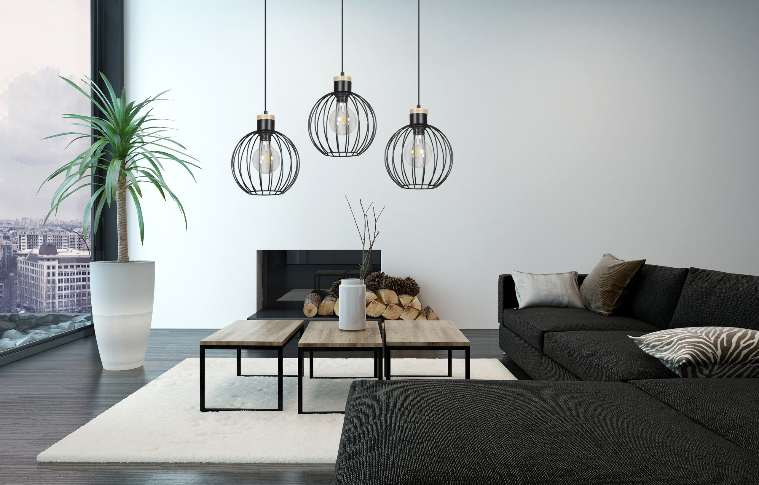 Emibig Barbado lampa wisząca 3x15 W czarna 754/3