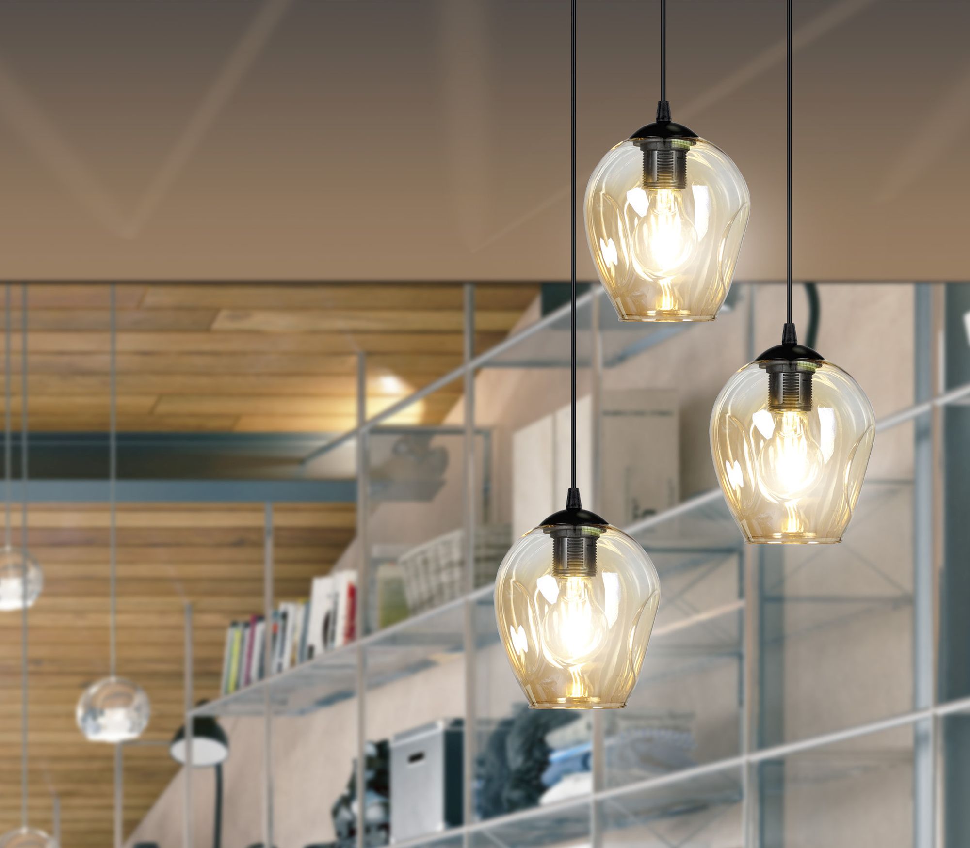 Emibig Istar lampa wisząca 3x15 W czarna-bursztynowa 681/3PREM