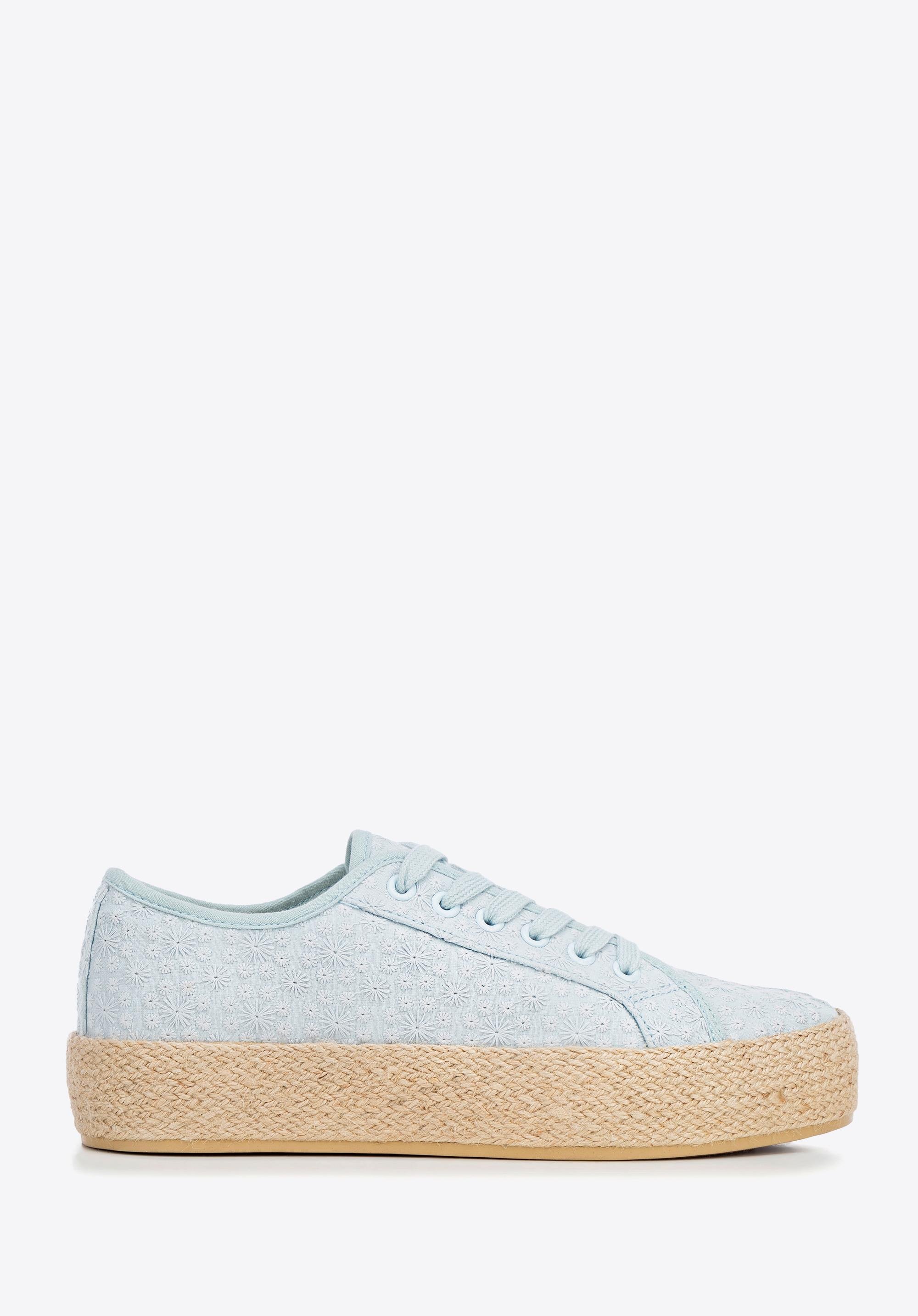 Damskie sneakersy na słomkowej podeszwie niebieskie