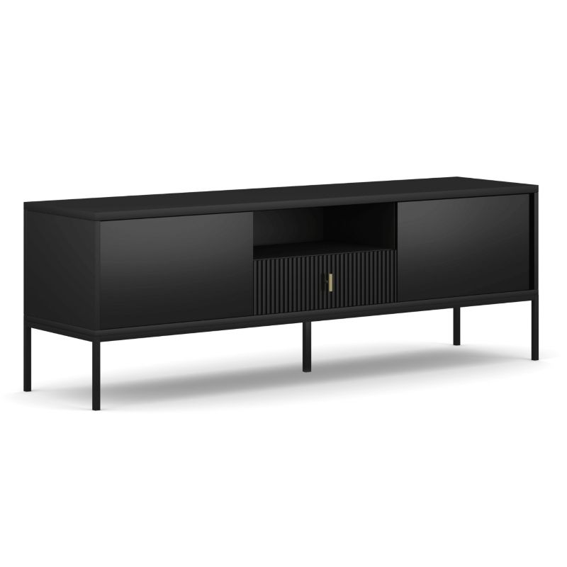 Szafka Rtv Marcos 154 cm Mebel Elite Ryflowana z Szufladą Czarna 1 szt