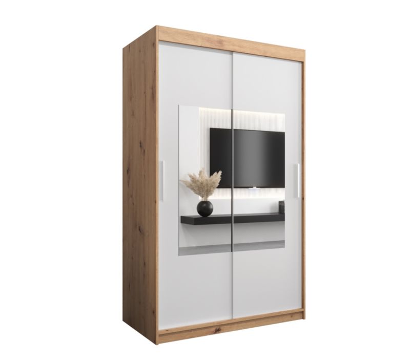 Szafa przesuwna Garderoba Abiks TORINO 120 dąb artisan + biały mat 1 szt.