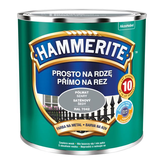 Farba do metalu Hammerite Prosto Na Rdzę półmat szary 0,25 l