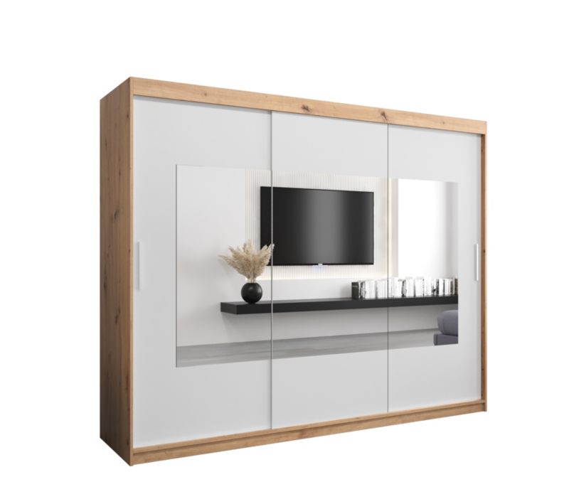 Szafa przesuwna Garderoba Abiks TORINO 250 dąb artisan + biały mat 1 szt.