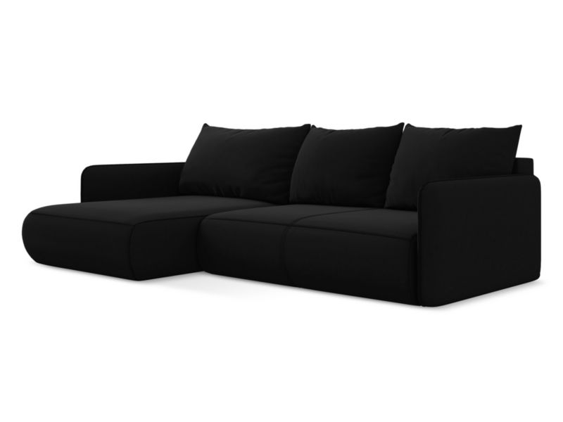 Narożnik lewostronny z funkcją spania Makamii Nanea z tkaniny welwetowej 240x148 cm czarny 1 szt.