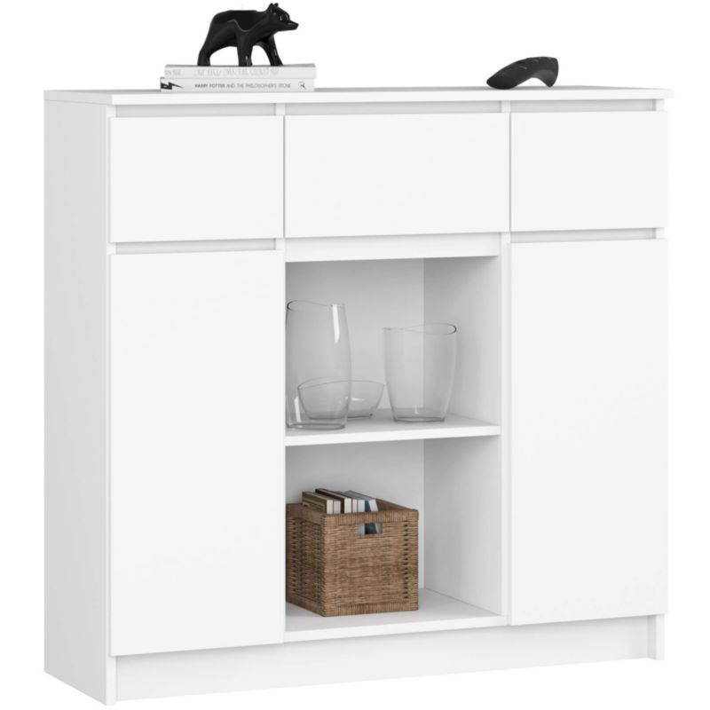 Komoda AKORD K100 kolor Biały mat 101 cm 2 drzwi 3 szuflady 4 półki 101x35x98 cm 1 szt.