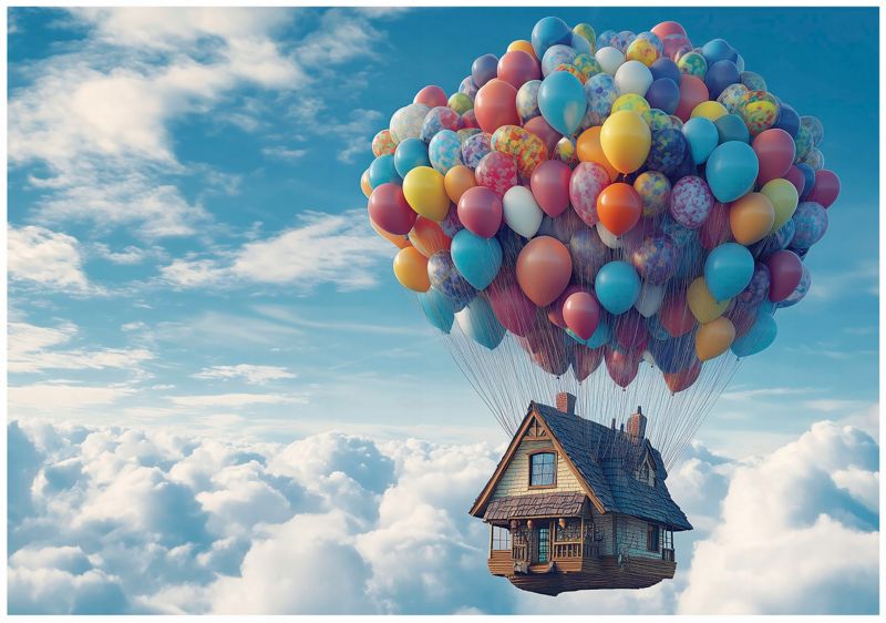 Fototapeta Dla Dziewczynki Dzieci Bajkowy Dom Niebo Balony WALLARENA 350x250 cm Tapeta Do Pokoju Dziecięcego 1 szt.