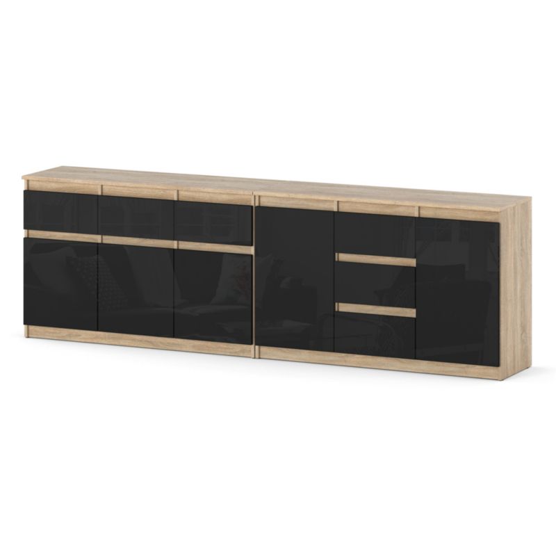 Komoda Hurtownia-Mebli Szuflady 6 Agnolia Best 240cm Dąb Sonoma Czarny Połysk 240x35x75 cm 1szt.