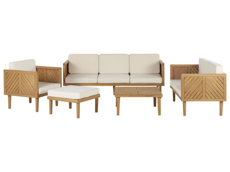 Sofa 3-osobowa z fotelami Baratti Drewno akacjowe Jasne drewno 1 kpl
