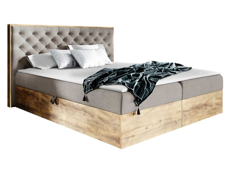 Łóżko kontynentalne MIRJAN 24 Wood 3 140x200 dąb wotan/zimny beż 1 szt.