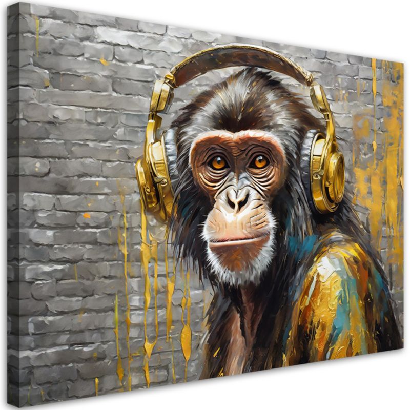 Obraz do salonu Feeby Małpa w Słuchawkach Muzyka 90x60 cm 1szt