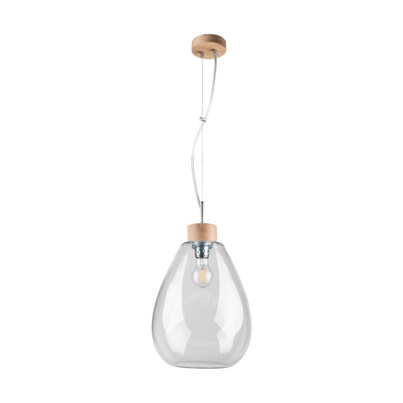 Drewniana Lampa Wisząca SPOT Light 1xE27 Max.60W Dąb Olejowany FSC z Transparentnym Kloszem, Polski Producent, 1szt.