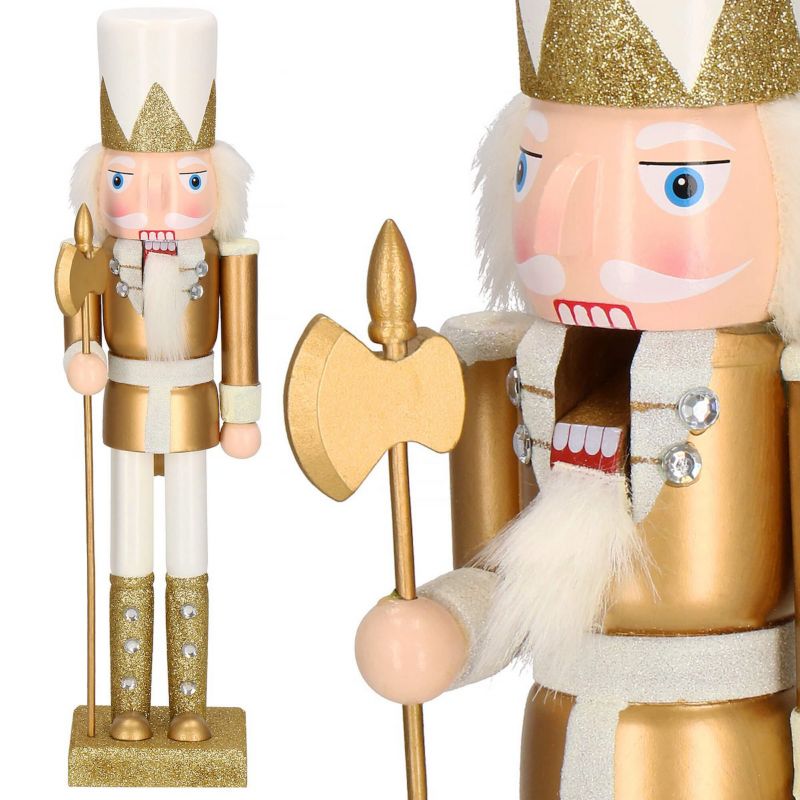 Dziadek do orzechów Springos 38 cm drewniany żołnierzyk złoty z toporem, figurka świąteczna 1 szt.