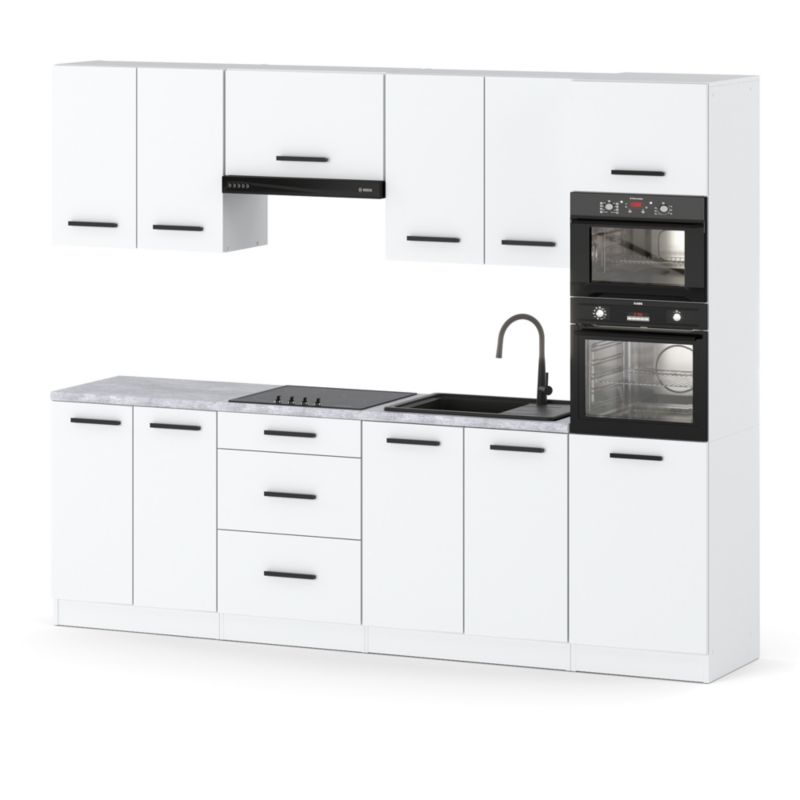 Zestaw Kuchenny Hurtownia-Mebli Z Blatem Kuchnia Marra 260cm Biały Mat Biały Mat 260x47x217 cm 1szt.