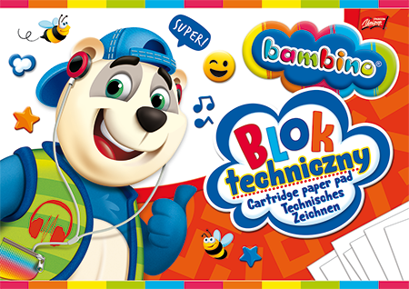 Blok techniczny Bambino Zwierzaki Uczniaki, A4, 10 kartek, biały