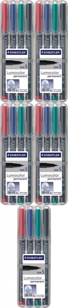 5x Foliopis Staedtler Lumocolor, 4 sztuki w etui, okrągła, 0.4 mm (S), mix kolorów