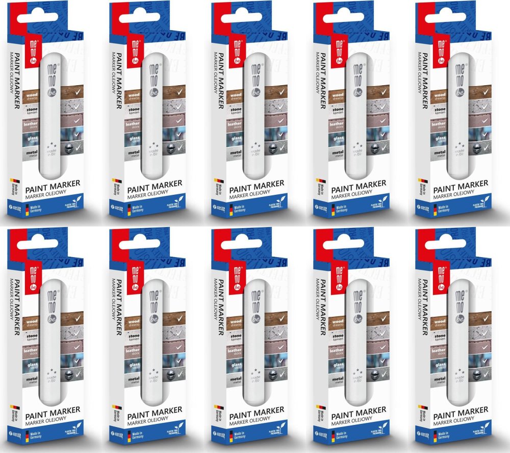 10x Marker olejowy MemoBe MM301, okrągła, 2-4mm, biały, w opakowaniu z zawieszką