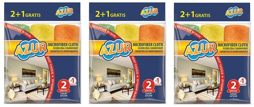 3x ściereczka z mikrofibry Azur, 30x30cm, 2 sztuki +1 gratis, mix kolorów