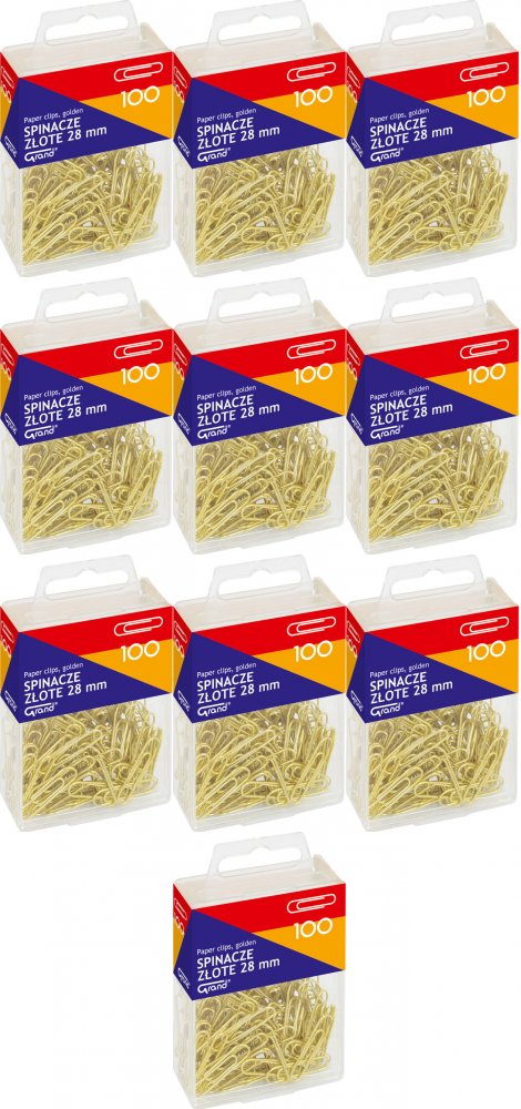 10x Spinacz Grand R-28, okrągły, w pudełku, 28mm, 100 sztuk, złoty