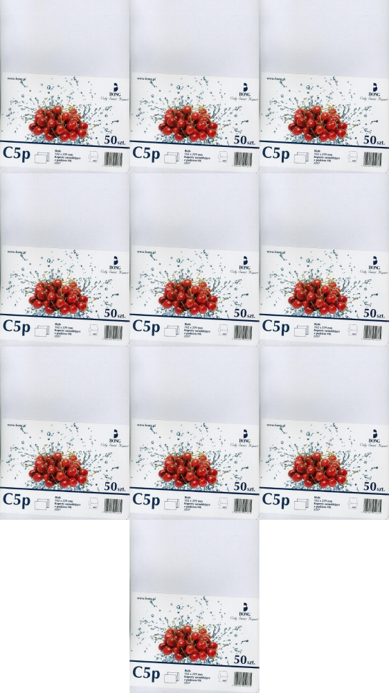 10x Koperta standardowa Bong Business Mail, C5, z paskiem HK, 50 sztuk, biały