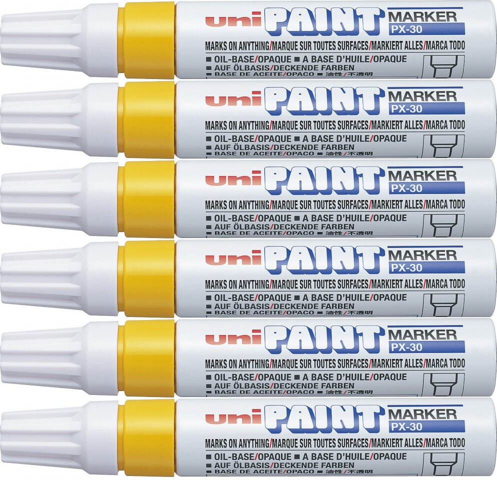 6x Marker olejowy Uni, PX-30, ścięta, 8.5mm, żółty