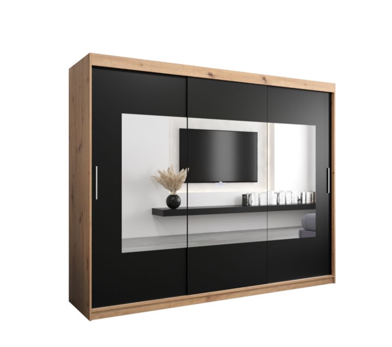 Szafa przesuwna Garderoba Abiks TORINO 250 dąb artisan + czarny mat 1 szt.