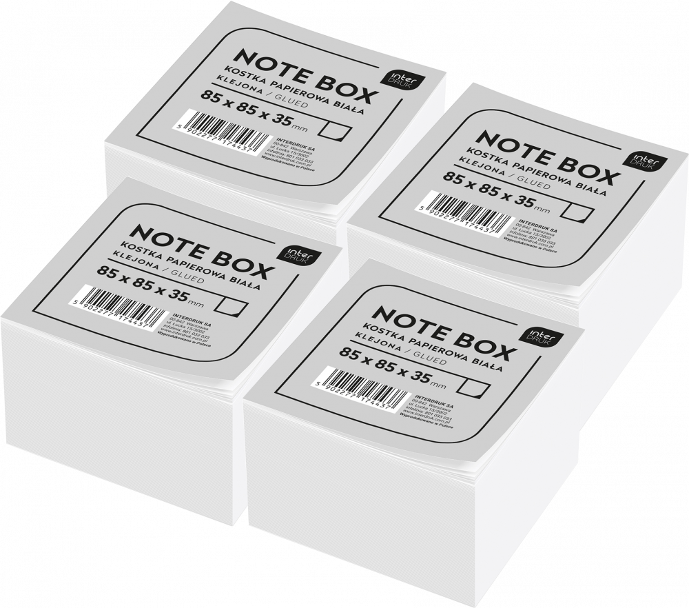 4x Karteczki do notatek Interdruk, klejone, 85x85x35mm, 350 kartek, biały
