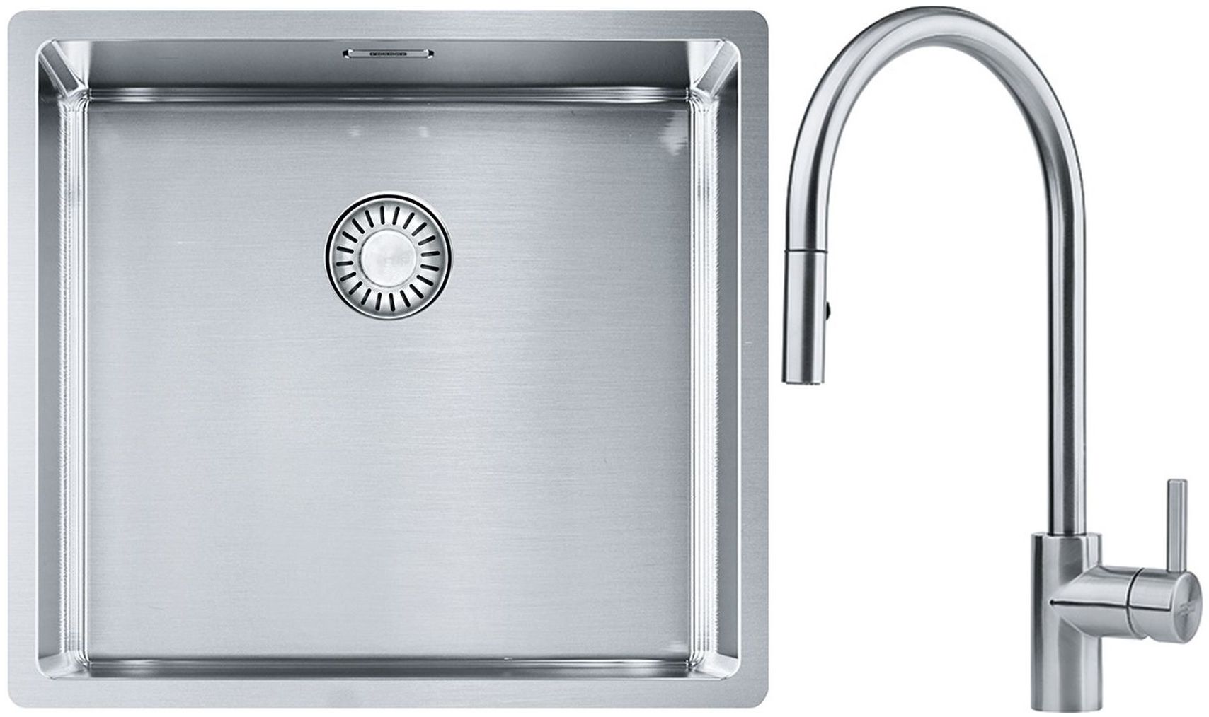 Franke Box BXX 210/110-45 zlewozmywak 49x45 cm stalowy z baterią kuchenną Eos stal szlachetna (1270453655, 1150590045)