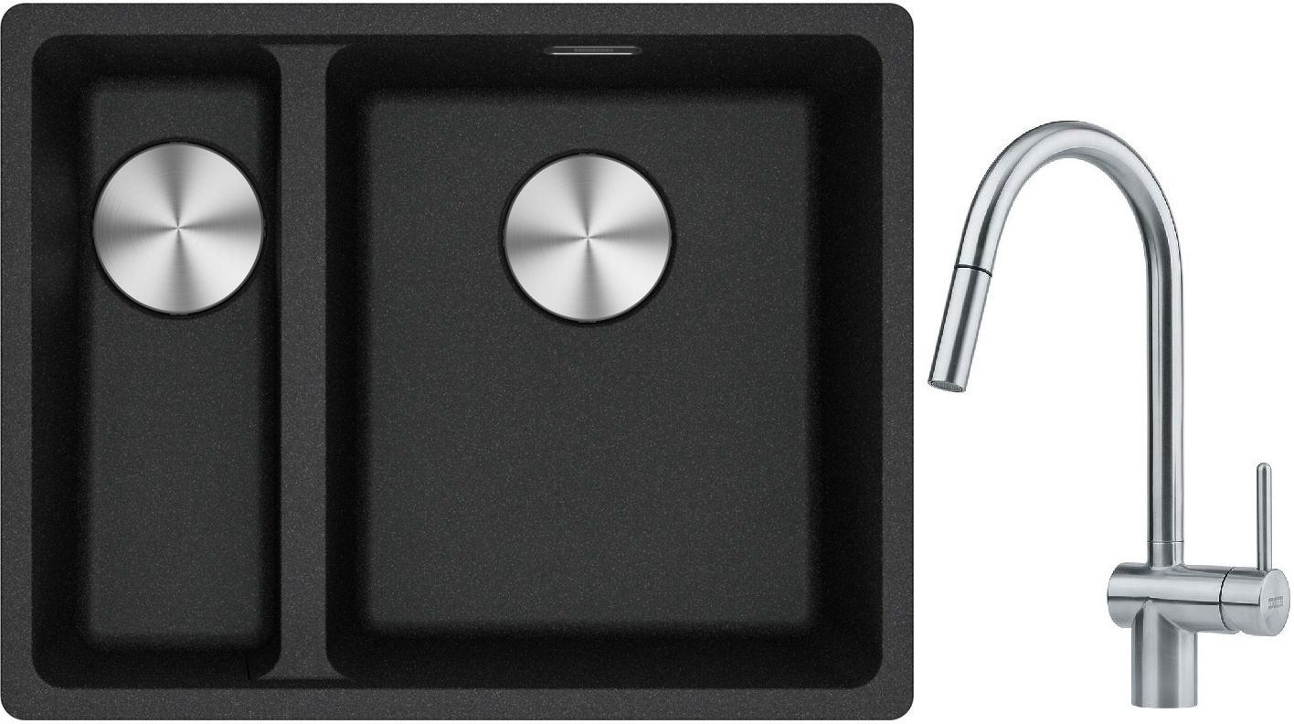 Franke Maris MRG 160-34-15 zlewozmywak 55x43 cm Fragranite onyx z baterią kuchenną Leda Neo stal szlachetna (1250687269, 1150590047)