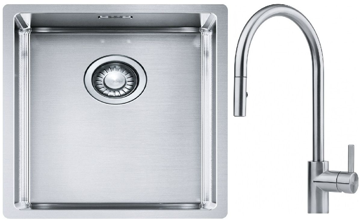 Franke Box BXX 210/110-34 zlewozmywak 38x45 cm stalowy z baterią kuchenną Eos stal szlachetna (1270453653, 1150590045)
